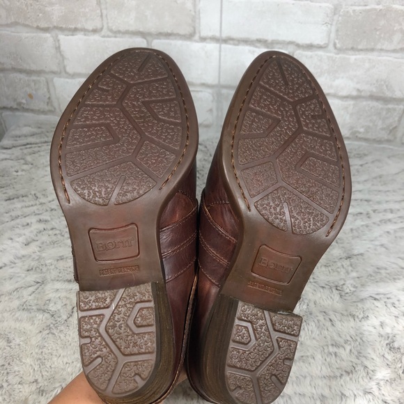 Western Style Stacked Heel Leather Mule Boots - Picture 7 of 8